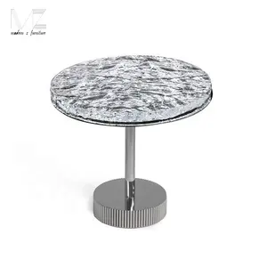 Mobili per interni italiani arredamento minimalista Base in metallo argento tavolino rotondo in vetro temperato cristallo