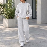 Ensemble 2 pièces personnalisé pour femme automne-hiver : Sweat-shirt oversize à col montant et pantalon large en molleton, survêtement ample uni