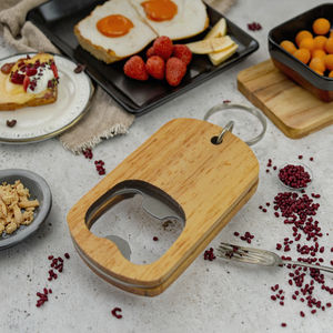 Stock US, livraison rapide, 50 pièces/boîte, ouvre-bouteille plat en bois avec noyau en acier inoxydable, porte-clés - Product Image 3