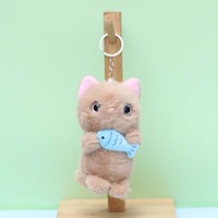 Porte-clés pendentif en peluche super doux, motif chaton et poisson en dessin animé, rembourré en coton PP, figurine animale marine, anti-stress, haut de gamme