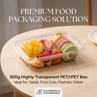Boîte d'emballage en plastique RPET transparente de qualité alimentaire 300g avec couvercle à charnière pour fruits frais et salades