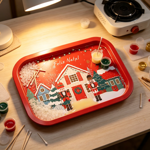 Vassoio Rettangolare in Metallo con Motivo Natalizio, per Servire Cibo e Snack, Decorativo per Feste e Festività - Product Image 1