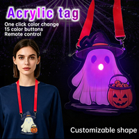 Badge LED Citrouille d'Halloween, Collier Pendentif en Acrylique Télécommandé, Cordon Détachable, Personnalisable pour Concerts, Fêtes et Événements, Lumineux
