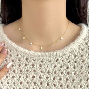 สร้อยคอเงินแท้ S925 ชุบทองคำขาว 18K ยี่ห้อ Dylam Dainty ประดับจี้หลากหลายรูปแบบ พร้อมเพชรซิคอเนีย 5A รูปดาว เหมาะสำหรับเทศกาลคริสต์มาส - Product Image 4