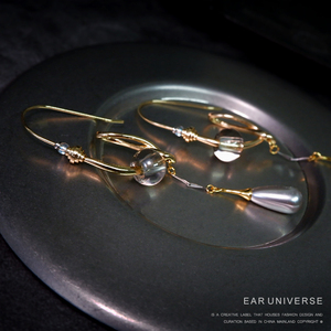 تصميم أصلي مجرة جليدي بارد رمادي لؤلؤي على شكل أقراط متدلية مخصصة مصنوعة يدويًا طويلة أنيقة هندسية للنساء - Product Image 3