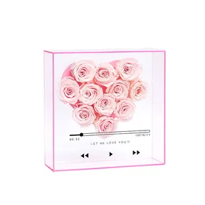 Caja acrílica de lujo Caja de flores cuadrada transparente Caja de regalo creativa estilo CD PARA EL Día de San Valentín