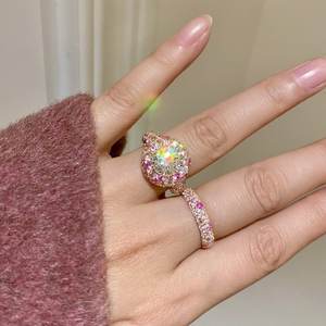 Bague Cœur Fille en Diamant Rose Dopamine, Argent Pur S925, Super Flash, Dégradé Rose Rouge, Corindon, Bague Cœur Dégradé Rose Éclatante - Product Image 3