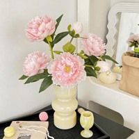 Bunga Peony Sutra 3 Kepala Berkualitas Tinggi, Tangkai Bunga Artifisial Gaya Eropa, Peony Palsu Realistis untuk Dekorasi Pernikahan dan Rumah