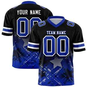Maillot de football américain personnalisé noir royal avec dégradé d'étoiles - Product Image 1