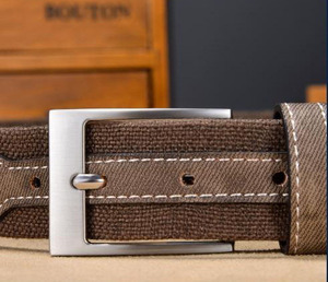 Muestras Disponibles, Cinturón de Lona Marrón con Parches de Aleación de Buena Calidad para Hombre, Cinturones de Diseño para Ropa de Trabajo, Regalos Corporativos, Vestidos de Oficina - Product Image 6