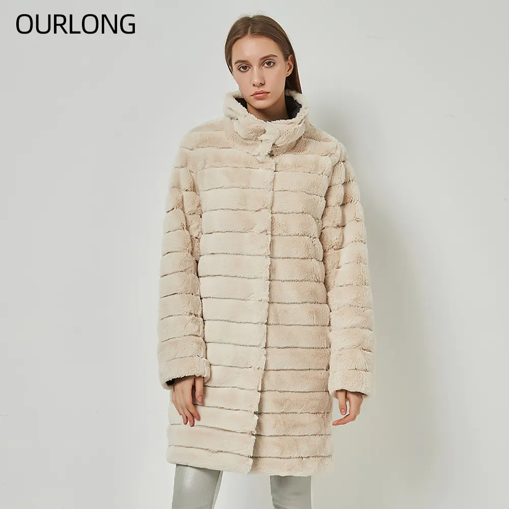 OURLONG-chaquetas de invierno de piel sintética reversible para mujer, abrigo largo acolchado