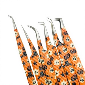 Pince à cils Halloween Orange en papier enduit, avec pointe argentée brillante et poignée diamantée, lot de 6 pointes différentes - Product Image 4