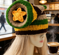 Gorro Kufi de Ganchillo Hecho a Mano MADESHINE, Estilo Color Block con Rayas Arcoíris, Estrella Roja y Amarilla, Gorro Bob Marley Rasta Estilo Jamaica