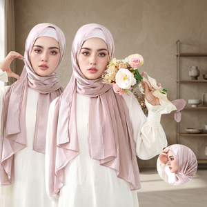 Women LMLAVEN Polyester Chiffon Hijab Striped Pink Breathable Skin-Friendly Muslim Headscarf Daily Wear All Seasons 180x75cm - Product Image 3