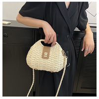 Toptan yaz moda tasarımcısı kabuk şekli bayanlar saman torbaları kadın Crossbody hasır çanta saman çanta