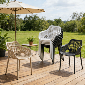 Chaise <span class=keywords><strong>de</strong></span> salle à manger d'extérieur moderne en plastique empilable, résistante aux UV, capacité 150 kg, pour <span class=keywords><strong>café</strong></span>, événements et location – Sillas <span class=keywords><strong>De</strong></span> Plastico - Product Image 1