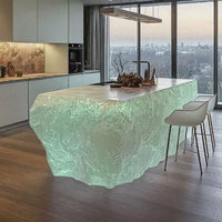 R065 Modern Şeffaf Reçine Ada Tezgahı Işıklı LED Otel Bar Restoran Özel Tasarım Çizilmeye Dayanıklı Yemek Masası