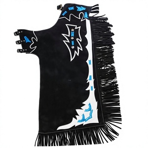 Chaparreras de Cuero para Rodeo Hechas a Mano, Personalizadas al por Mayor, en Blanco y Negro con Detalles Azules Vibrantes - Product Image 1