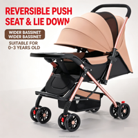 Poussette bébé pliable réversible avec plateau et grand panier de rangement