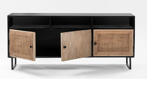 Meuble de divertissement en bois massif, fabriqué avec maestrie, avec des motifs sculptés uniques et un rangement fonctionnel pour le salon - Product Image 3