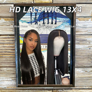 Parrucca 13X4 in vero capello brasiliano Remy HD Lace Front da donna, con capelli lisci e leggermente mossi, lunghi, pre-strappati, colore naturale, frontale Skinline scuro - Product Image 2