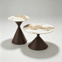 Table ronde en verre blanc avec motif floral et pieds en métal blanc pour salon, boutique ou restaurant