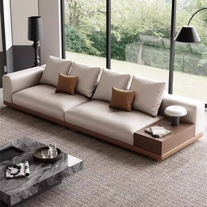 Sofá de Cuero Italiano Minimalista de Línea Recta, Muebles de Sala de Estar de Cuero Genuino Ecológico - Product Image 1