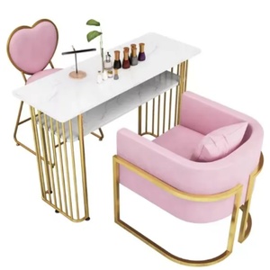 Nail <b>Salon</b> Set Metal Long Tables Vanity Makeup Marble Manicure <b>Furniture</b> Set Nail Table - Product Image 1