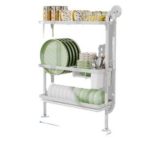 Égouttoir de cuisine <span class=keywords><strong>vertical</strong></span> moderne à trois niveaux en métal de haute qualité, écologique, grande capacité, organisateur mural pour la vaisselle - Product Image 3