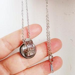 Collana Trendy con Ciondolo a Doppio Anello Intrecciato in Acciaio Inossidabile con Motivo a Chiave Greca, Gioielli che non si ossidano, per Donna - Product Image 2