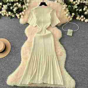 Vestido Maxi de Invierno 2024 con Cuello Redondo, Tejido a Crochet, Acrílico, para Mujer, Manga Corta, Estilo Imperio, con Encaje, Transpirable, Ecológico, Vintage - Product Image 4