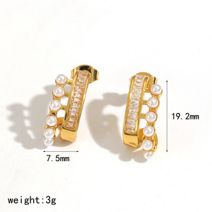 ต่างหูมุกประดับมุกเทียมสีทอง สแตนเลส ดีไซน์ทรงเรขาคณิต ใส่ได้ทุกวัน - Product Image 5