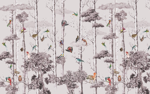Carta da Parati per Bambini con Foresta e Uccelli Vintage, Murale Botanico e Faunistico per Suite di Hotel di Lusso, Camere da Letto per Bambini e Studi - Product Image 5