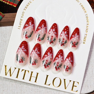 24 Uds <span class=keywords><strong>uñas</strong></span> postizas navideñas con lazo mariposa diamantes de imitación decorados prensa cuadrada corta en las <span class=keywords><strong>uñas</strong></span> DIY puntas de manicura falsas francesas - Product Image 6