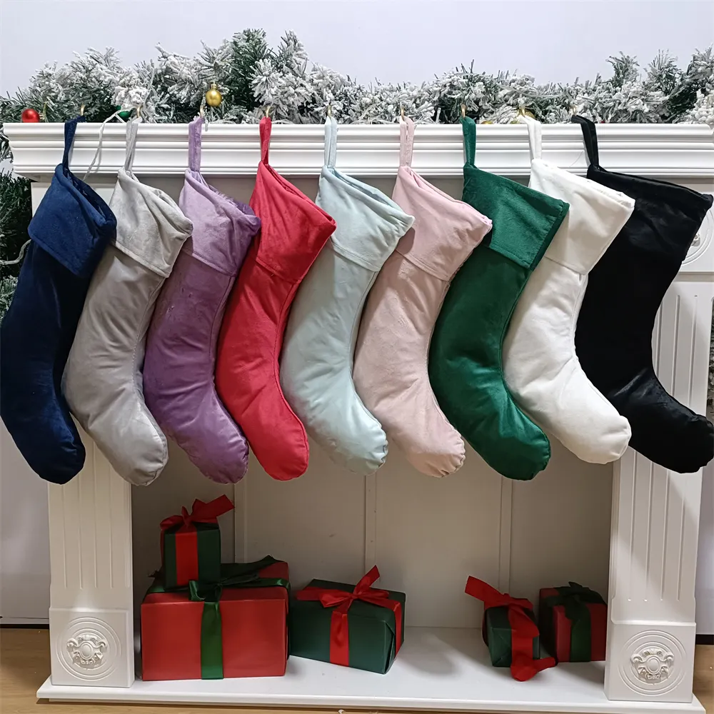 High Quality Velvet Christmas Stockings Multi Colors Optional Personalized Blank Velvet Xmas Stocking for Decor