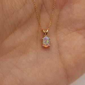 Roestvrij Staal Goud Roze Opaal Ketting Ovale October Geboortesteen Opaal Hanger Ketting - Product Image 5