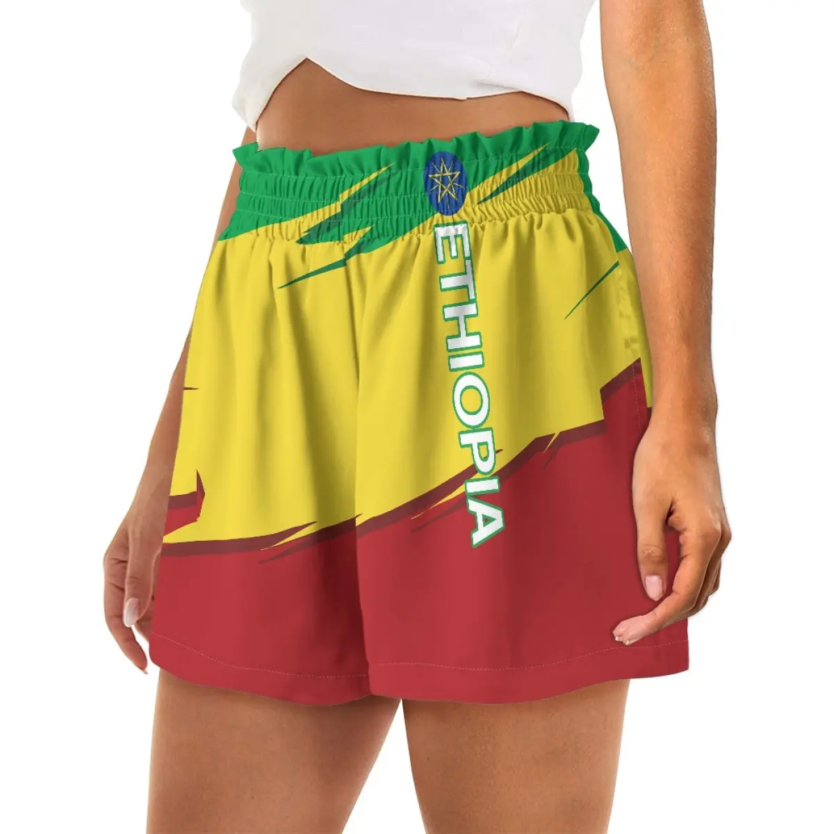 Stampa su richiesta pantaloncini a buon mercato all'ingrosso Ethiopia design di lusso a vita alta pantaloncini elastici da corsa sport ciclismo abbigliamento sportivo pantaloni