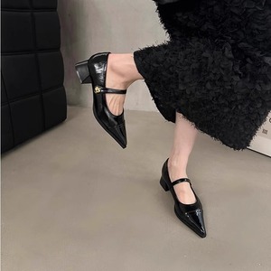Zapatos de cuero con punta en pico - nuevo estilo de primavera con tacones gruesos y altos. Zapatos Mary Jane de estilo francés retro. - Product Image 3