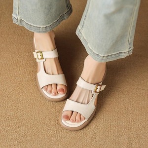 Elegant Beige Heeled Sandals Open Toe Chunky Low Heel Buckle Closure Summer Women's <b>Shoes</b> Microfiber Leather Rubber Outsole - Product Image 1