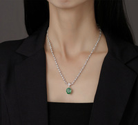 Desain asli simulasi kalung zamrud modis zirkon perhiasan perak 925 Sterling kalung