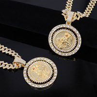 Pendentif Crâne Rotatif Personnalisé avec Strass, Bijoux en Alliage Style Hip-Hop, Collier Saint Jude Ajustable
