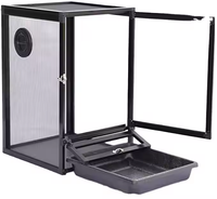 Cage push-up durable en métal, plastique, verre, motif triangle pour oiseaux, reptiles de la forêt tropicale, boîtes à plateaux solides en plastique PVC et aluminium