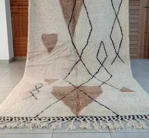 Beni Ourain fait à la main 5x8.5 ft tapis en laine berbère personnalisable Style marocain coton pour Camping pique-nique géométrique Boho Design - Product Image 6