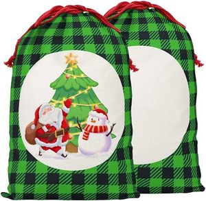 Monogramma personalizzato Bufalo di Natale Plaid nero bianco Plaid sacchetto di caramelle di tela coulisse sacchetto regalo di natale di Babbo Natale - Product Image 4