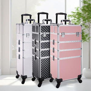 Chariot cosmétique professionnel de caisse de <span class=keywords><strong>Train</strong></span> de maquillage de roulement avec des roues coiffeur et organisateur de cas de <span class=keywords><strong>voyage</strong></span> d'ongle pour l'artiste - Product Image 6