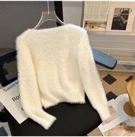 Frühling Damen Neuerscheinung V-Ausschnitt Schleifenkragen Perlenbesetzter Mohair Damen Strickpullover