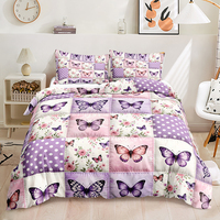 Ensemble de housse de couette en coton 100% à motif floral papillon, 3 pièces, ensemble de literie à imprimé floral coloré, linge de lit en coton doux avec taies d'oreiller