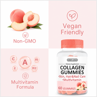 Gummies à la biotine et au collagène pour la beauté des cheveux, de la peau et des ongles, enrichies en vitamine C, saveur pêche, 60 unités, complément beauté pour femmes, marque privée OEM