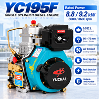 Moteur diesel monocylindre refroidi par air 4 temps Yuchai YC195F 8,8 kW 9,2 kW pour machines agricoles