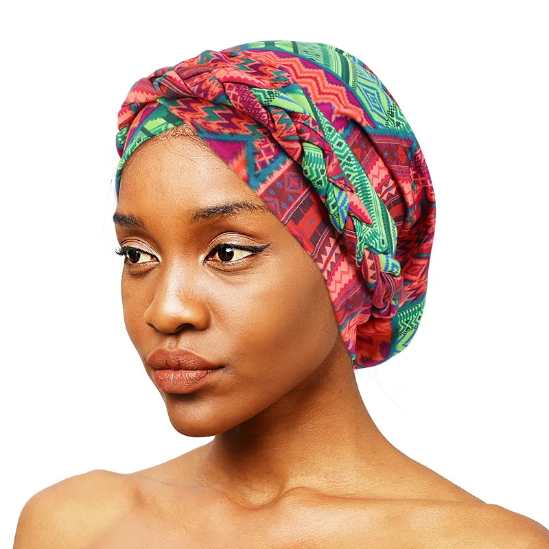 New Fashion African Pattern Gedruckte Pailletten Braid Custom ize Adult Hijab Turban Hut für Damen Schlaf
